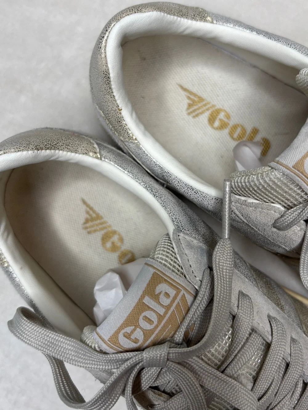 Gola Exclusive Hawk Metallic Sneakers in Silver Gold Shimmer 7.5